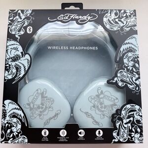 Ed Hardy Wireless Bluetooth Headphones Sky Blue Love Kills Slowly Skull NIB